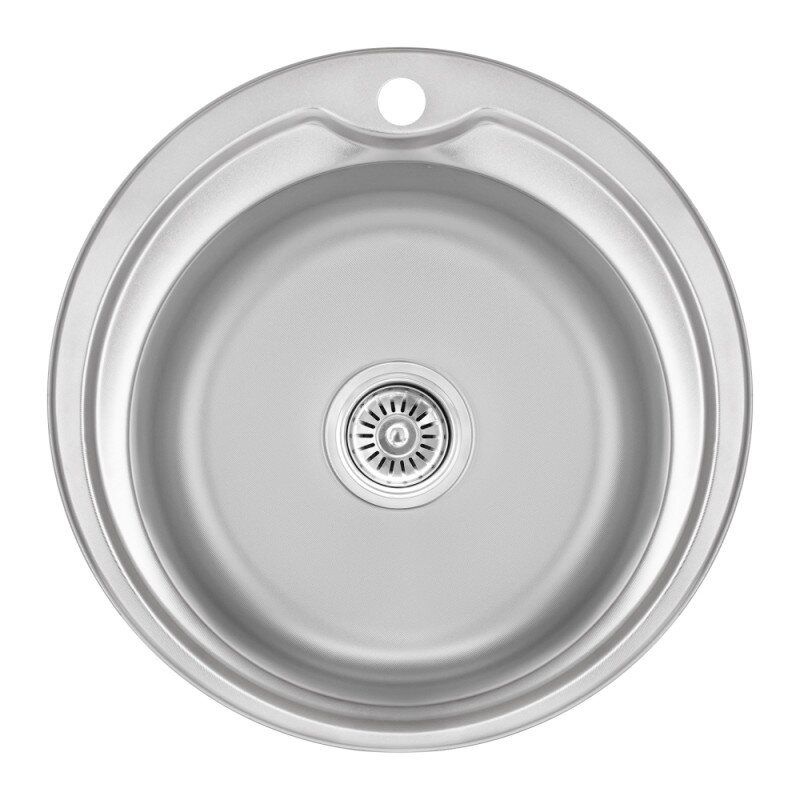 Раковина на кухню металлическая круглая LIDZ 515мм x 515мм микротекстура 0.8мм с сифоном LIDZ510DEC