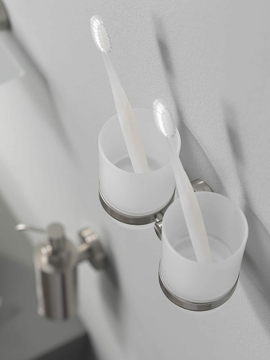 Стакан для зубных щеток настенный в ванную HACEKA Kosmos TEC сатин стекло двойной 1111706
