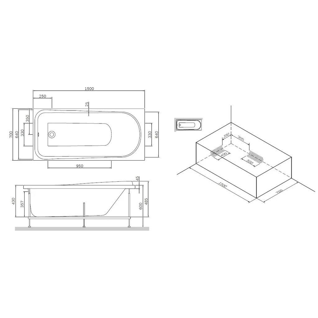 Каркас для ванни AM.PM Like 150х70см нержавіюча сталь W80A-150-070W-R
