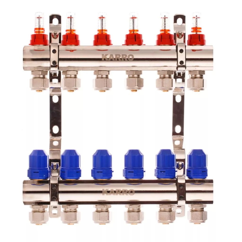 Коллектор для теплого пола KARRO 8 контуров с расходомерами 1"/3/4" SQ-1012105