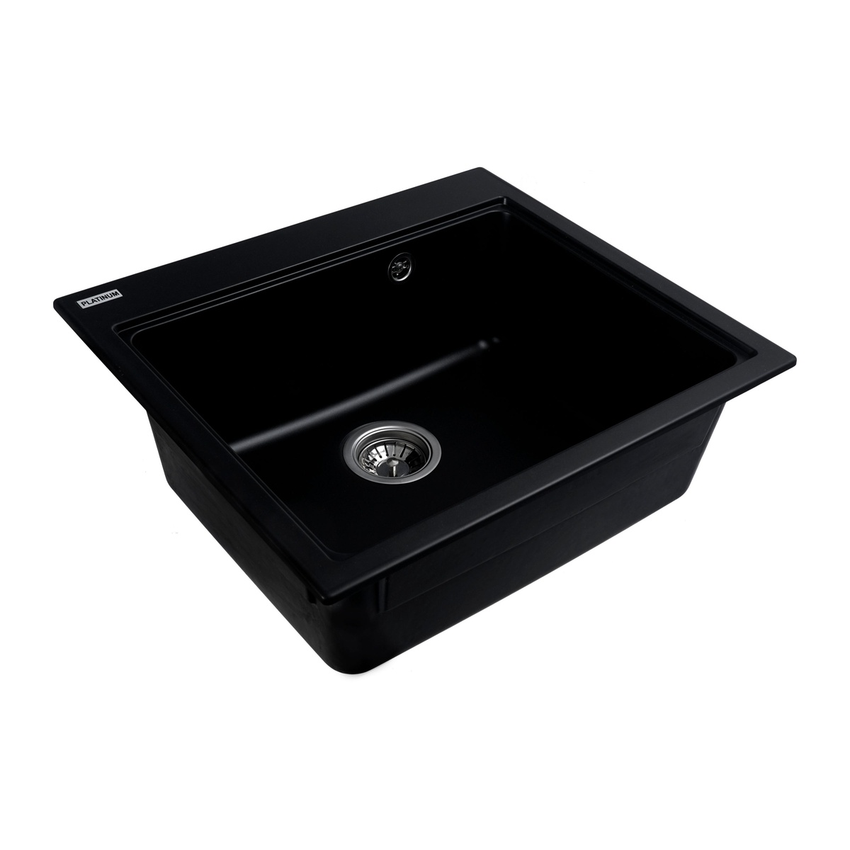 Мийка для кухні гранітна прямокутна PLATINUM 5852 VESTA 580x520x210мм без сифону чорна PLS-A25129