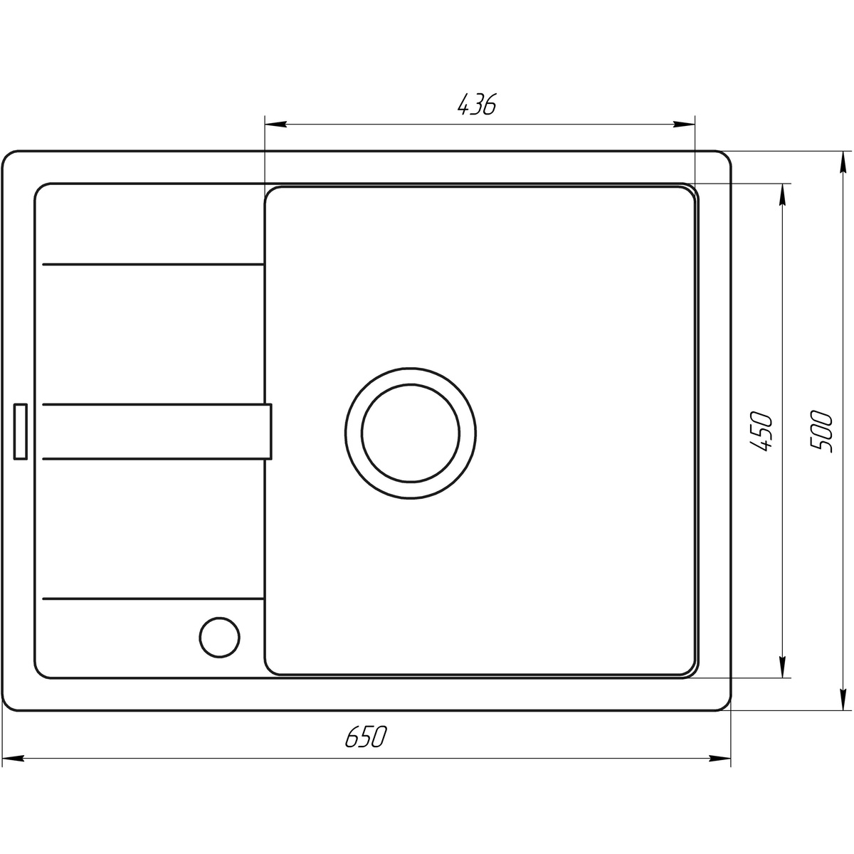 Мойка на кухню керамическая прямоугольная GLOBUS LUX ONE 500мм x 650мм черный без сифона 000002983