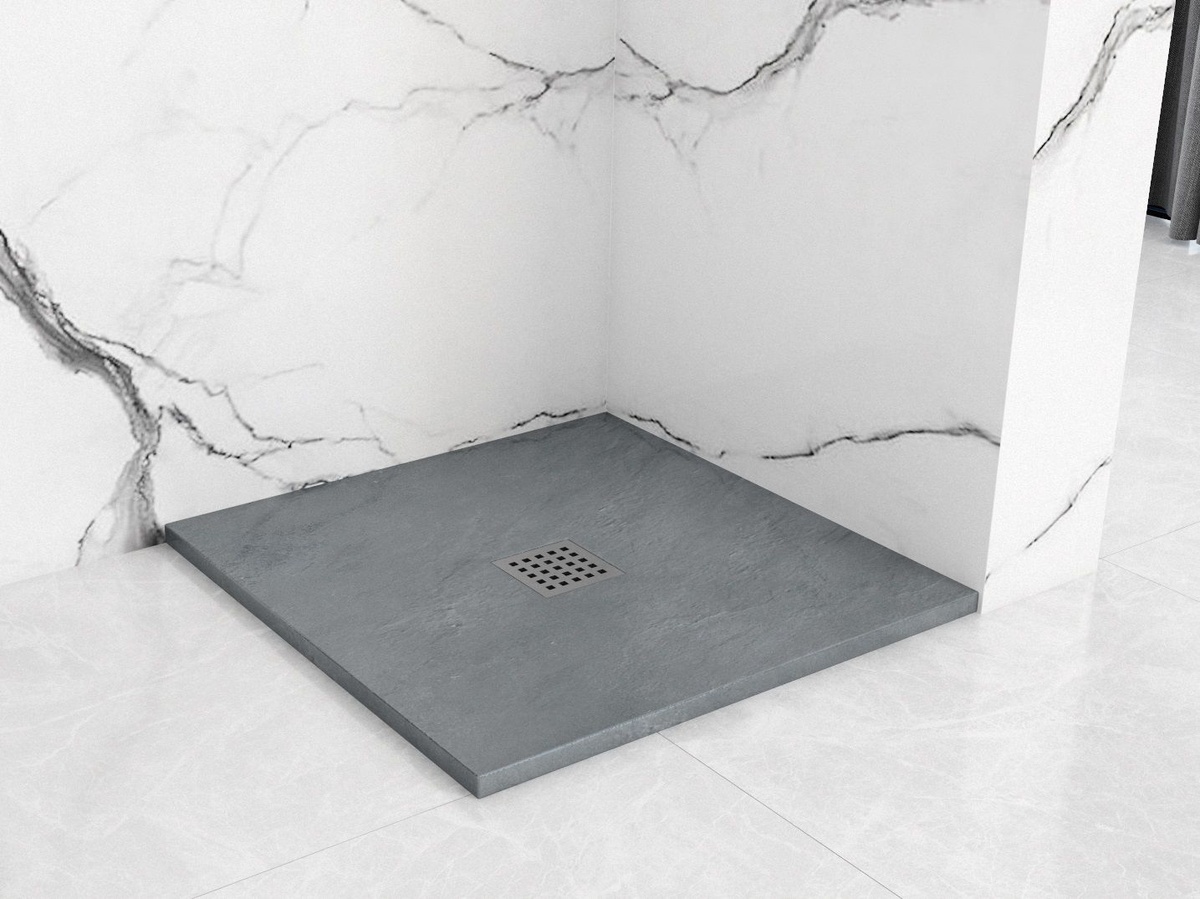 Піддон для душової кабіни REA ROCK REA-K4585 90x90x3.5см квадратний акриловий із сифоном сірий
