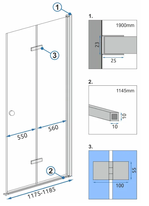 Двері скляні для душової ніші розпашні двосекційнi REA FOLD N2 120x190см прозоре скло 6мм профіль хром REA-K7437