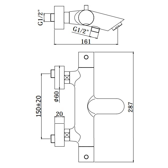 Змішувач для ванної термостатичний PAFFONI Light хром латунь LIQ023CR