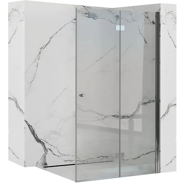 Дверь стеклянная для душевой ниши распашная двухсекционная REA FOLD N2 120x190см прозрачное стекло 6мм профиль хром REA-K7437