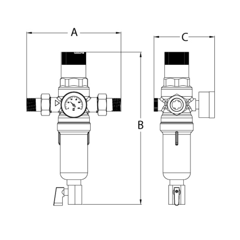 Фильтр самопромывной KOER KR.1249 для горячей воды 3/4" с манометром и редуктором KR2962