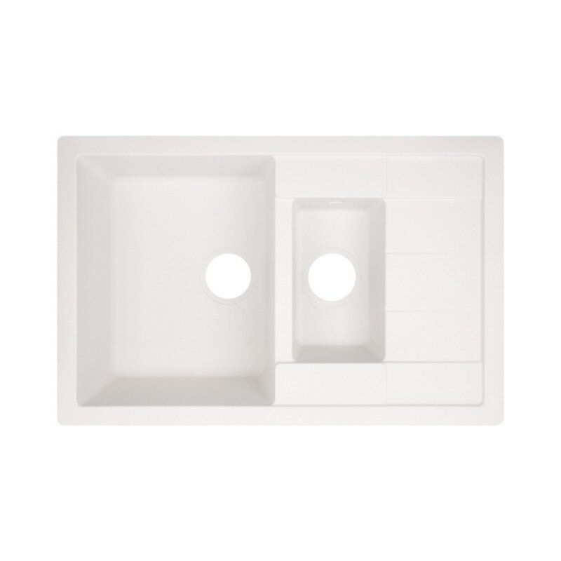 Кухонна мийка керамічна прямокутна LIDZ WHI-01 500мм x 780мм білий на півтори чаші без сифону LIDZWHI01780495200