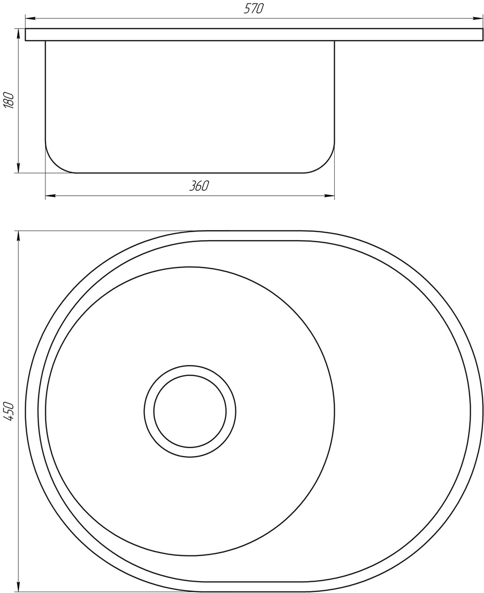 Кухонна мийка сталева овальна MIRA 450мм x 570мм глянцева 0.8мм із сифоном 000014452