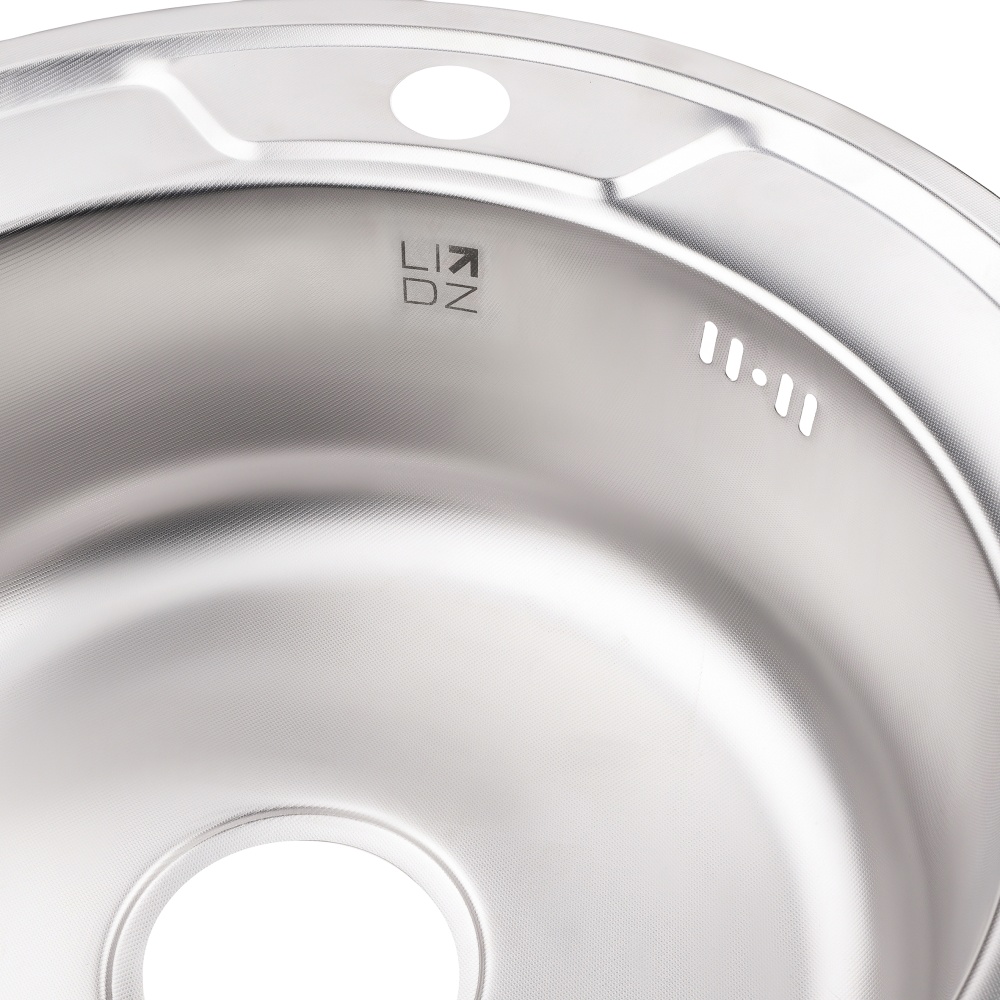 Мийка для кухні із нержавіючої сталі кругла LIDZ 490x490x165мм мікротекстура 0.6мм із сифоном LIDZ490A06MDEC