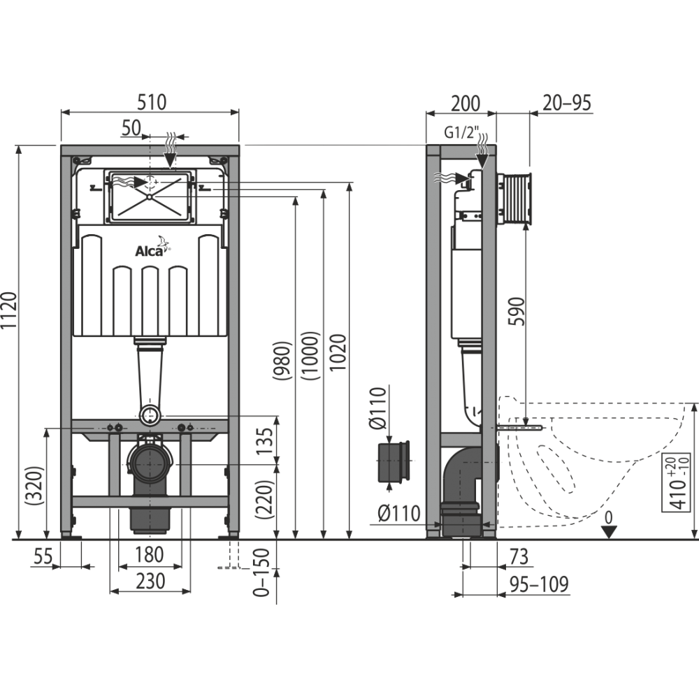 Система інсталяції для унітазу ALCAPLAST Sadromodul AM116/1120