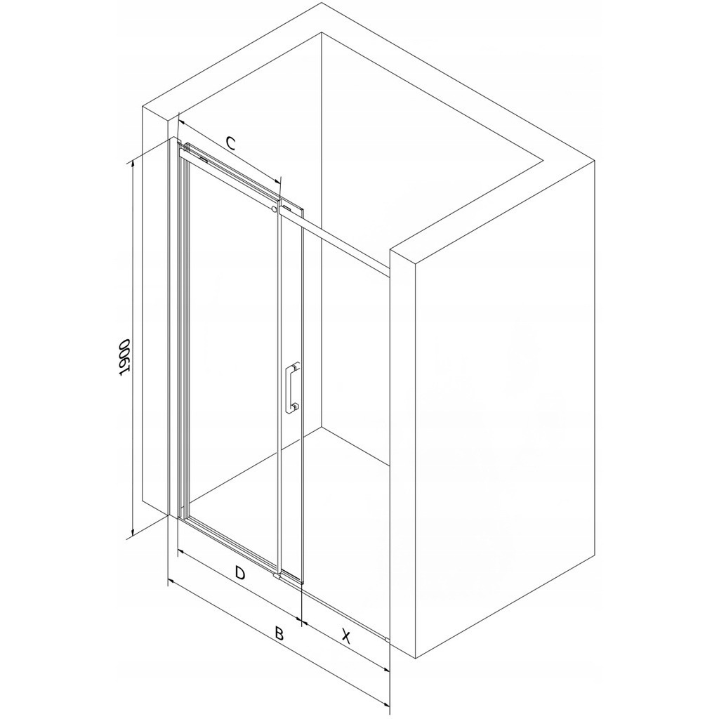 Двері для душової ніші MEXEN Omega скляні розсувні двосекційні 190x140см прозорі 8мм профіль чорний MEX-825-140-000-70-00