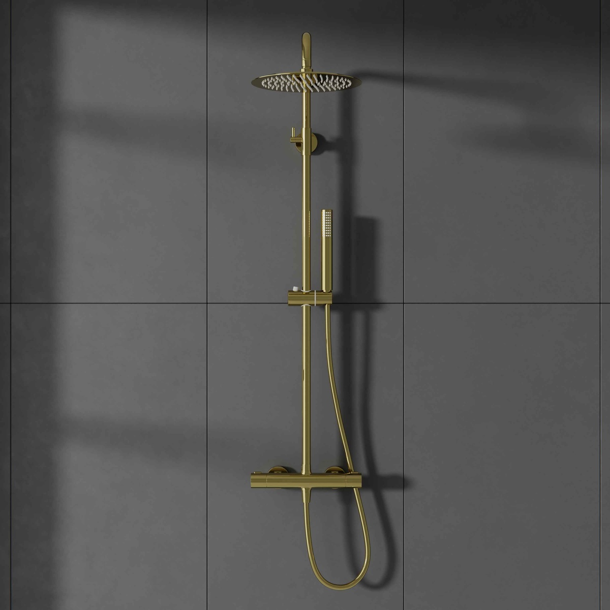 Душевая система с термостатом CORSAN Lugo с верхним душем латунная золото CMN01TGL