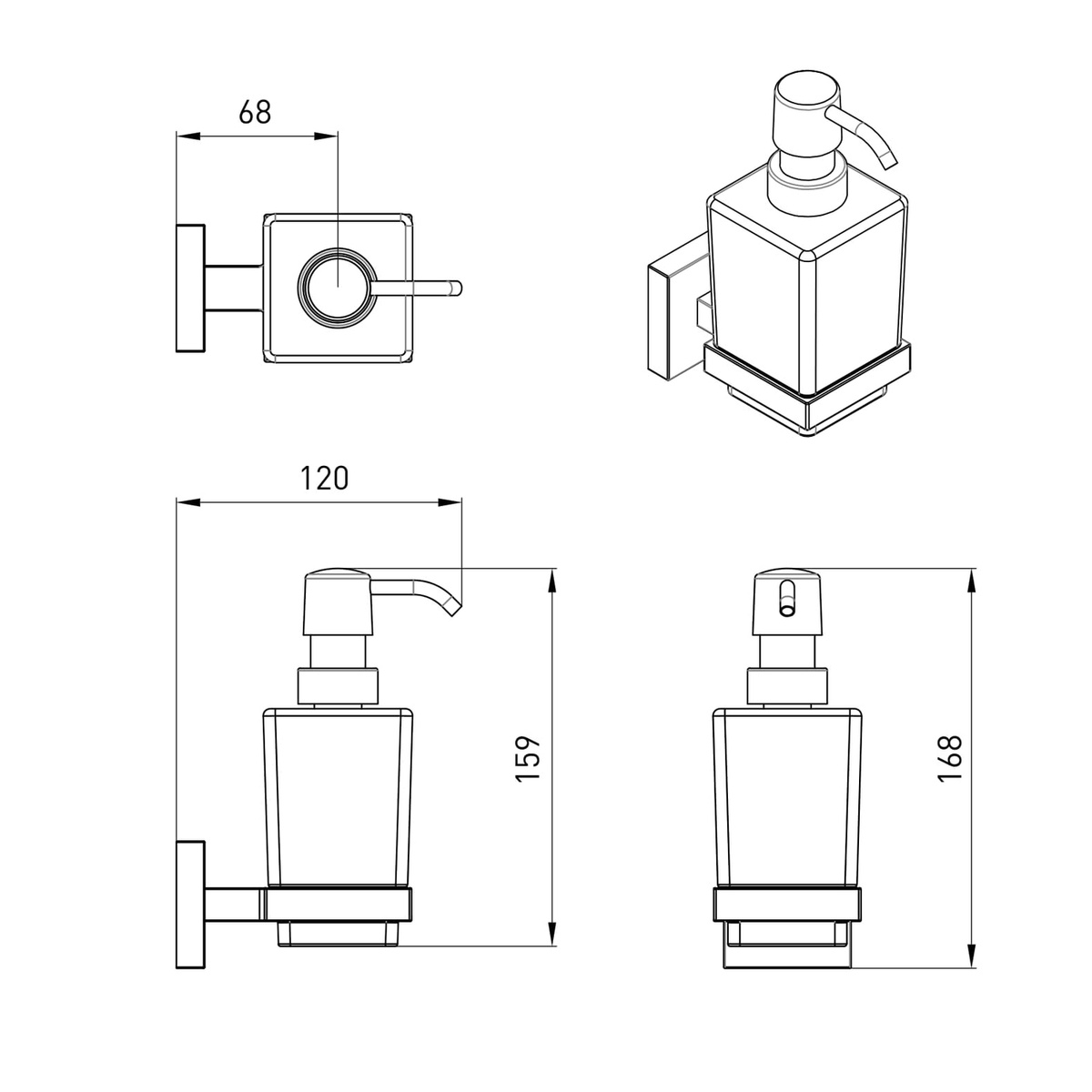 Дозатор для жидкого мыла VOLLE CUADRO 2536.230104 настенный на 330мл прямоугольный стеклянный черный