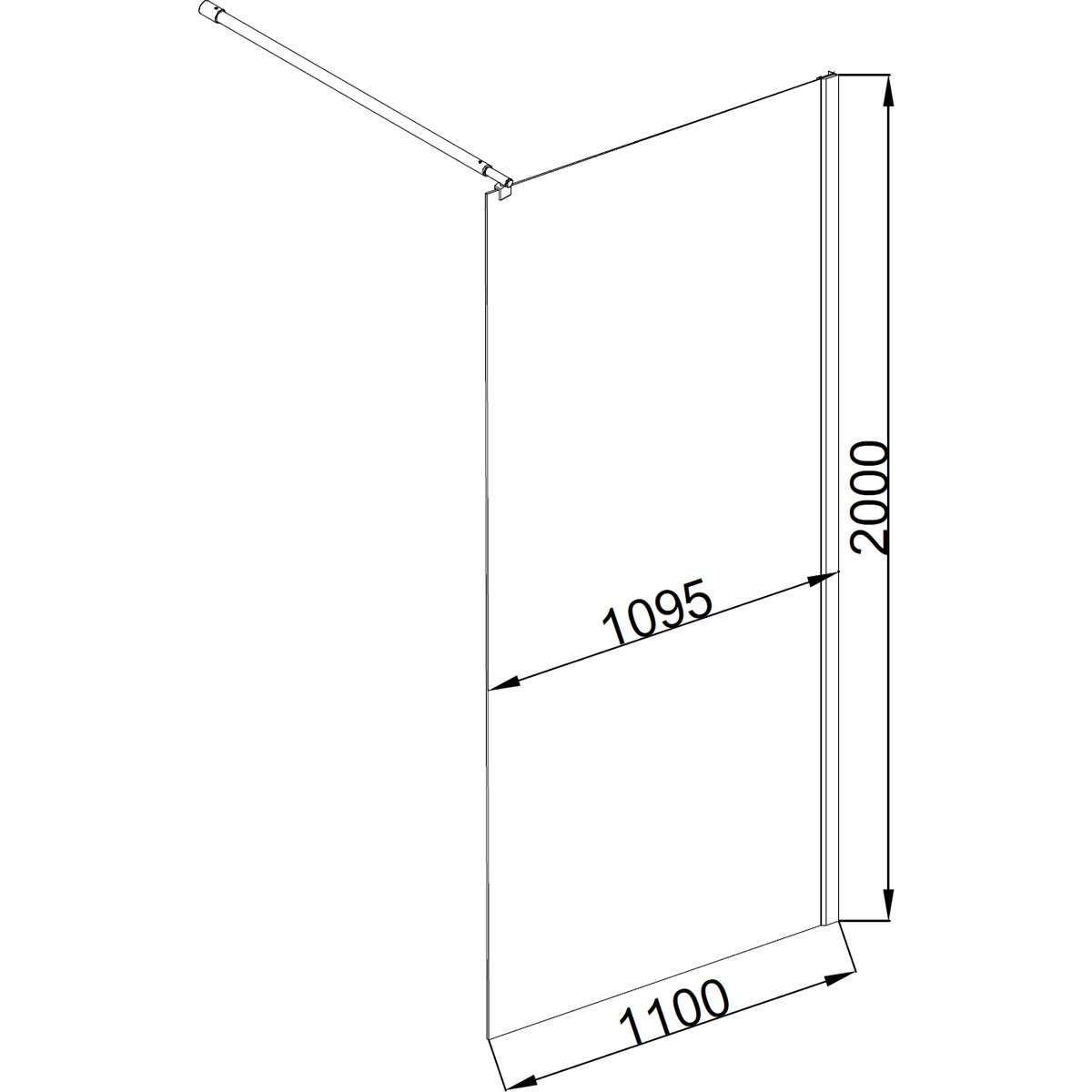 Стенка стеклянная для душа с держателем 200x110см BRAVO LEGA 110T стекло прозрачное 8мм 000022479