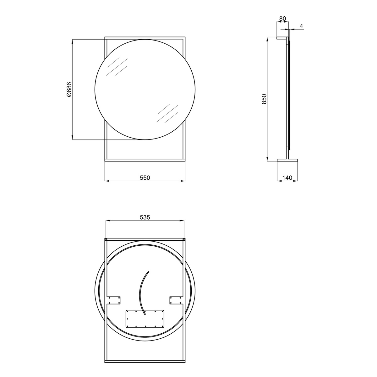 Дзеркало кругле для ванної з поличкою Q-TAP Taurus 85x68.6см із підсвіткою сенсорне увімкнення QT2478ZP700BWO