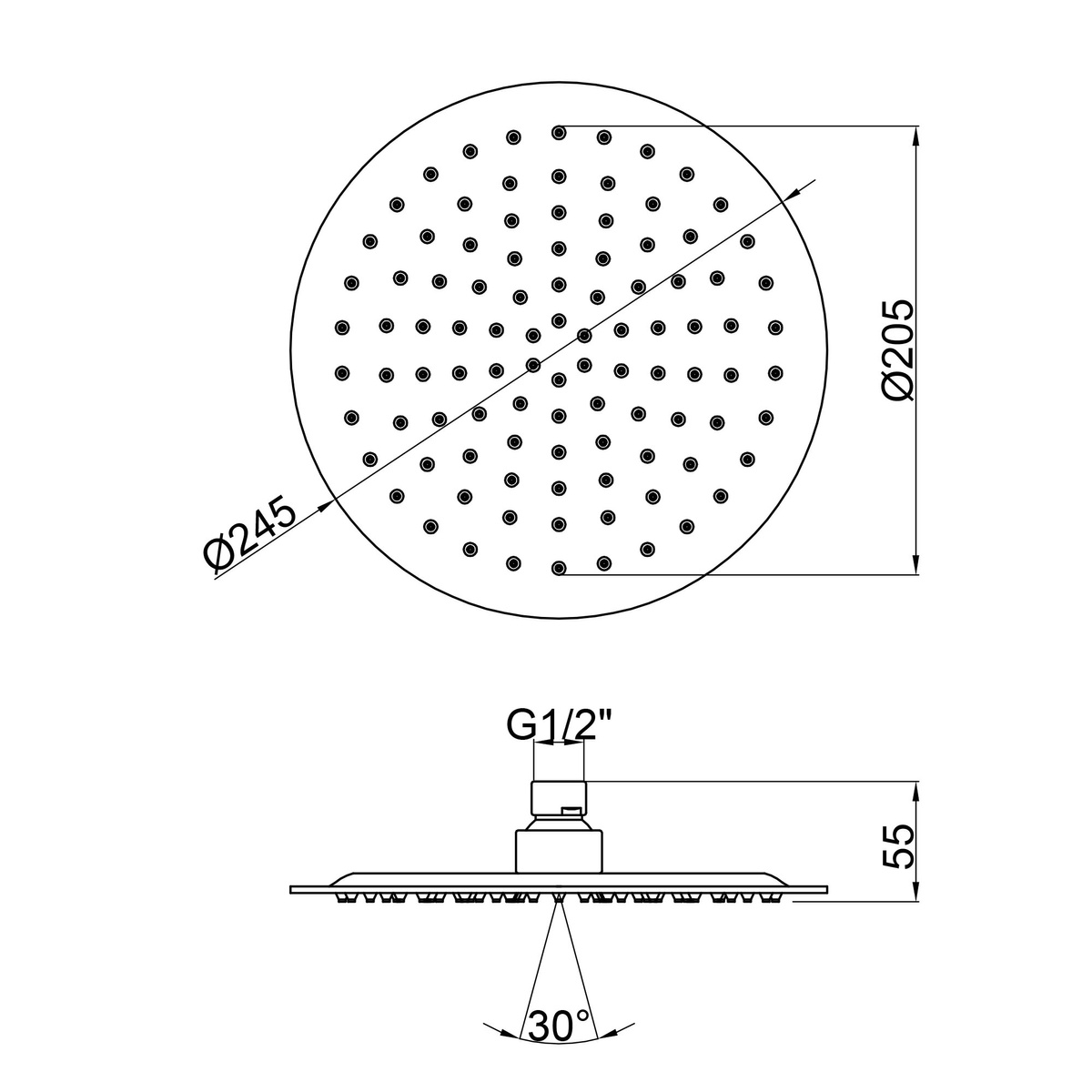 Встроенный верхний душ круглый LIDZ 51 10 245мм хром нержавеющая сталь LIDZCRM511010325