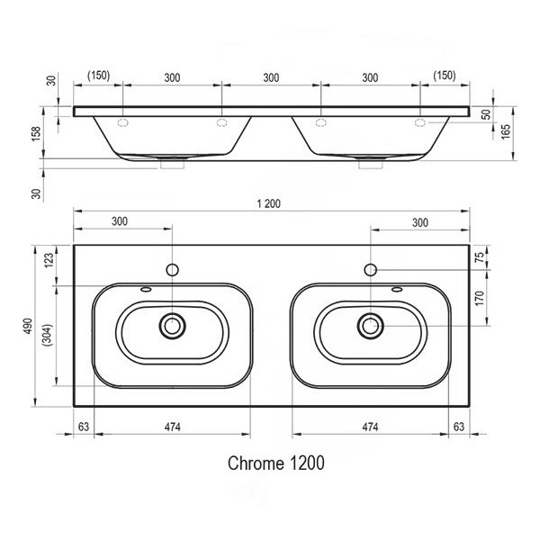 Умивальник підвісний RAVAK CHROME 120x490x165мм прямокутний на дві чаші білий XJG01112000