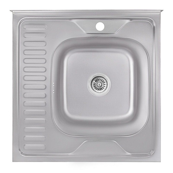 Кухонна мийка сталева квадратна накладна LIDZ 605мм x 605мм мікротекстура 0.6мм із сифоном LIDZ6060RDEC06