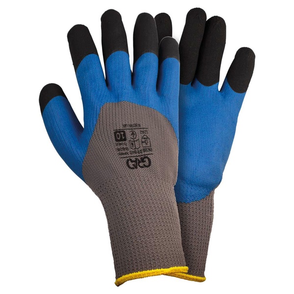 Перчатки трикотажные с частичным латексным вспененным покрытием утепленные р10 (синий манжет) КРАТНО 12 парам GRAD (9445745)