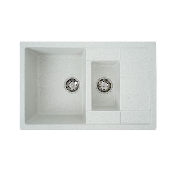 Мийка для кухні гранітна прямокутна PLATINUM 7850W TOSKANA 780x500x210мм без сифону на півтори чаші біла PLS-A25165