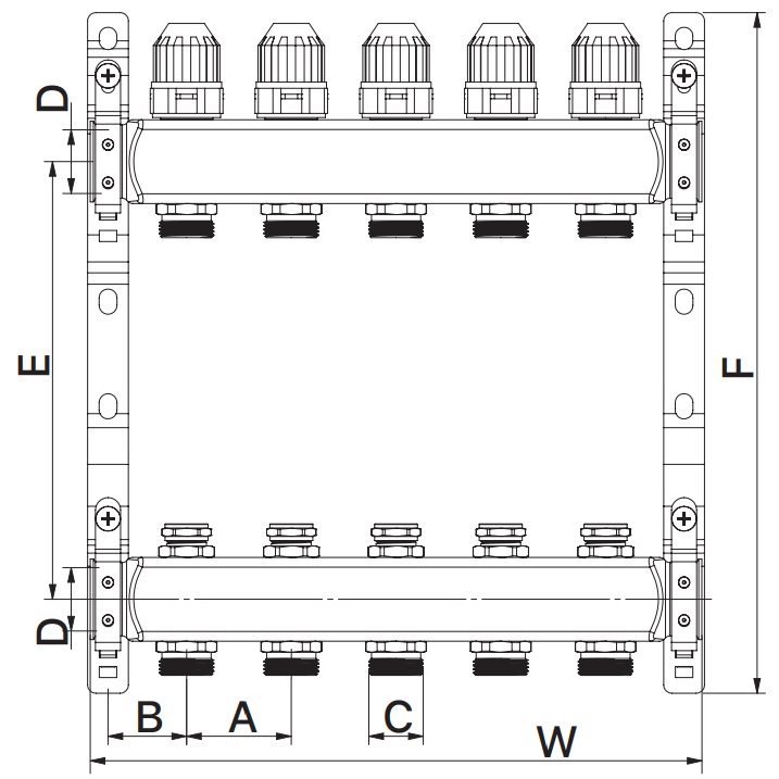 Коллектор для системы отопления EUROPRODUCT 12 контуров 1"/3/4" EP.S1100 EP4999