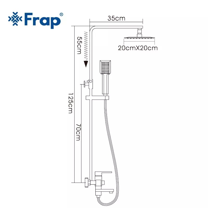 Душевая система FRAP с верхним душем и изливом из нержавеющей стали сатин F2421