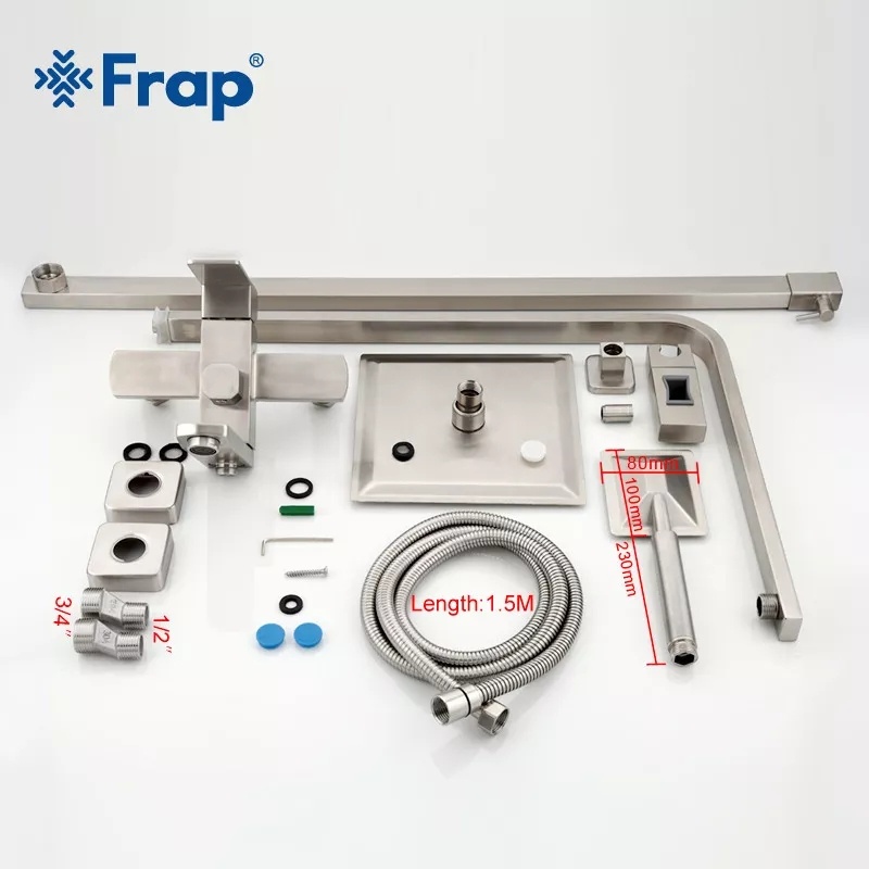 Душова система FRAP із верхнім душем та виливом із нержавіючої сталі сатин F2421