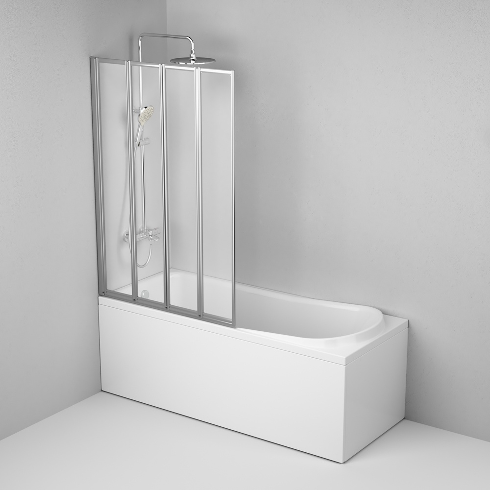 Шторка стеклянная для ванны универсальная четырехсекционная гармошка 100x140см AM.PM Like стекло прозрачное 4мм профиль матовый хром WU80BS-100-140CT