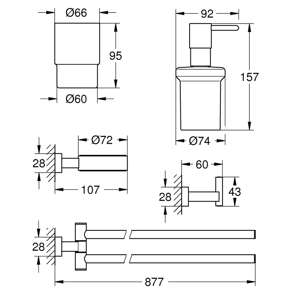Набор аксессуаров для ванной GROHE Essentials Cube 40847001 прямоугольный хром