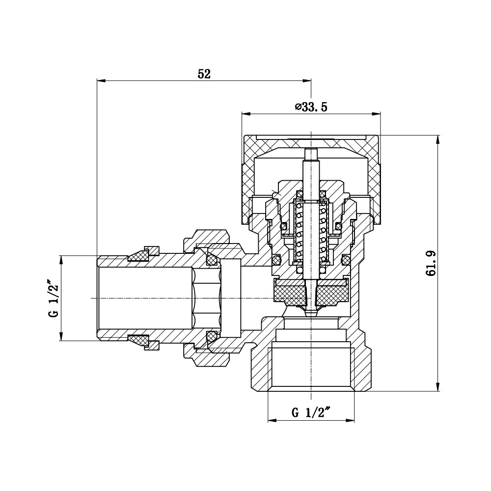 Термостатичний радіаторний клапан SANDI FORTE кутовий 1/2"x1/2" з американкою SF238W15