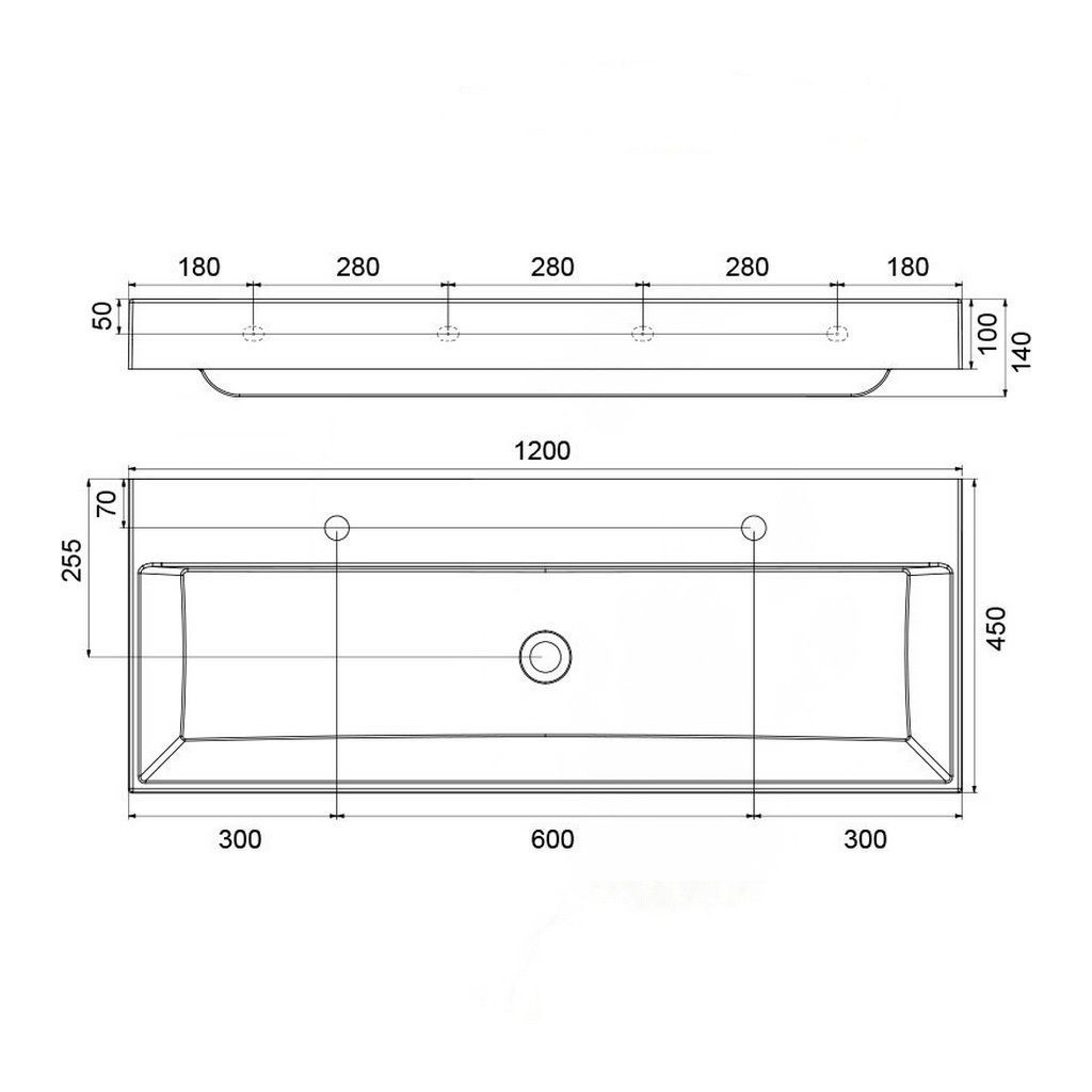 Умывальник подвесной RAVAK NATURAL DUO 1200x450x140мм прямоугольный белый XJO01212000