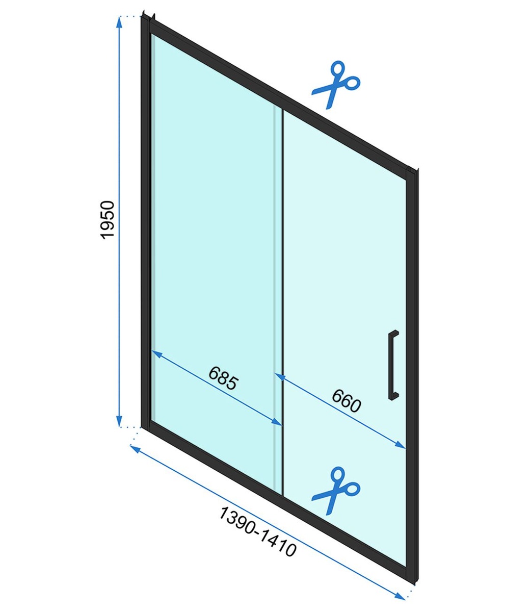 Дверь стеклянная для душевой ниши раздвижная двухсекционная REA RAPID SLIDE 140x195см прозрачное стекло 6мм профиль черный REA-K6404