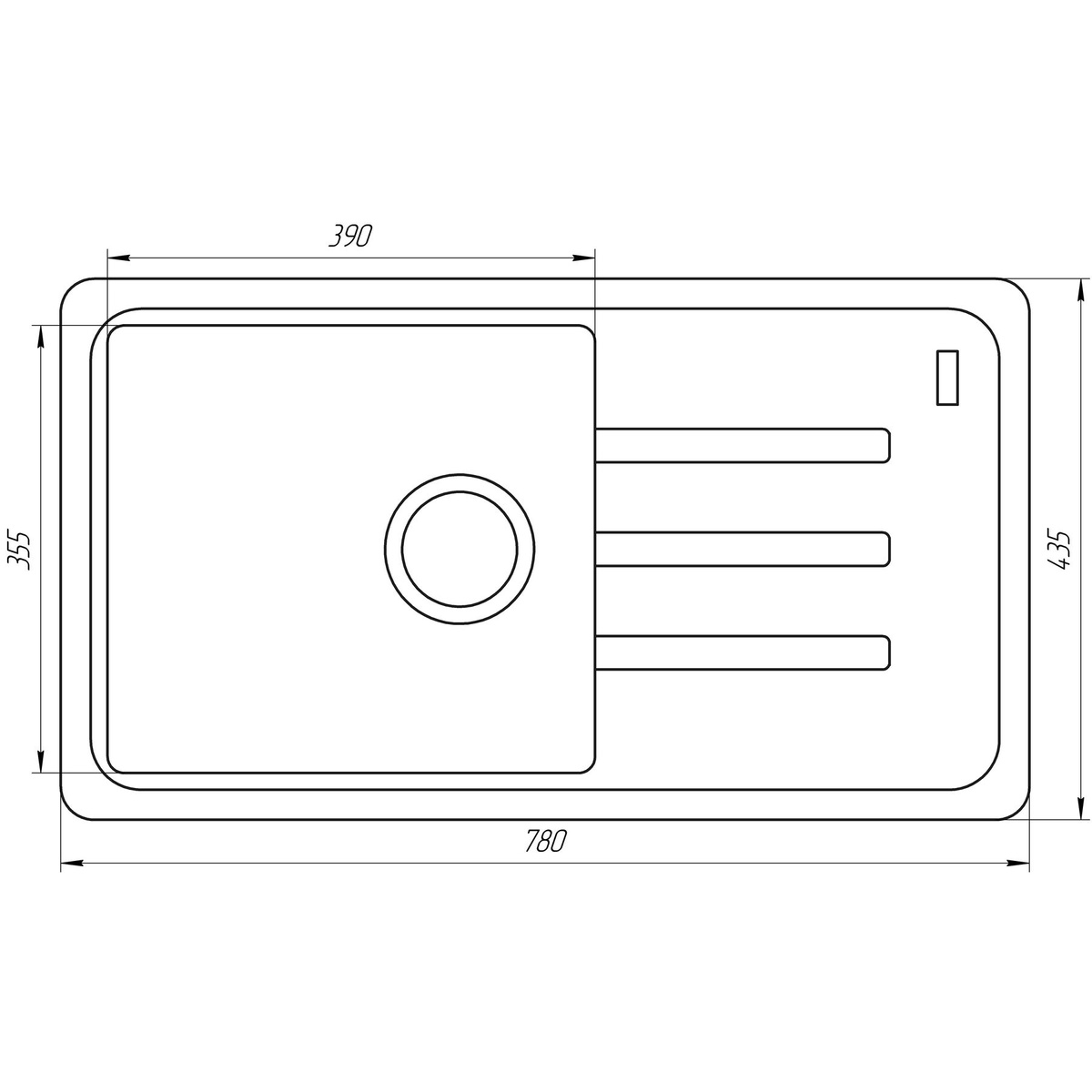 Кухонная мойка композитная прямоугольная GLOBUS LUX LUGANO 435мм x 780мм черный без сифона 000008848