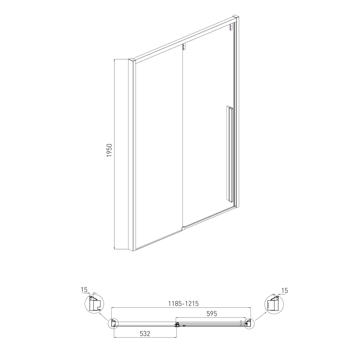 Двері для душової ніші VOLLE AIVA скляні розсувні двосекційні 195x120см прозорі 6мм профіль хром 10-22-686