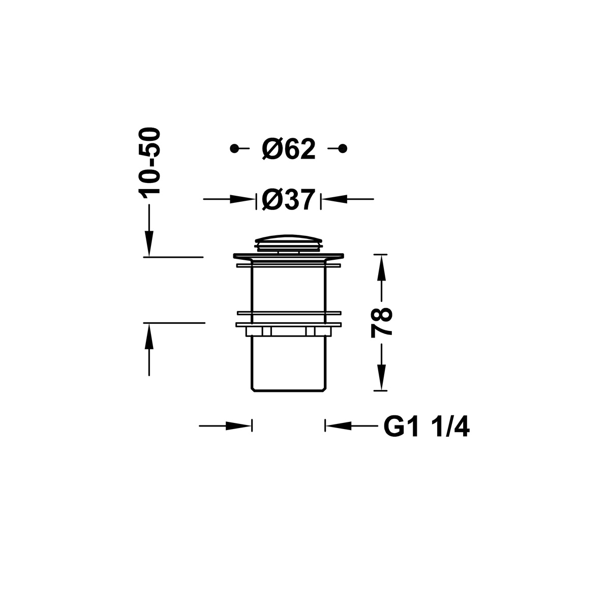 Донный клапан Click-Clack для раковины TRES 37мм без перелива металл 1 1/4" глянцевый хром 13454070
