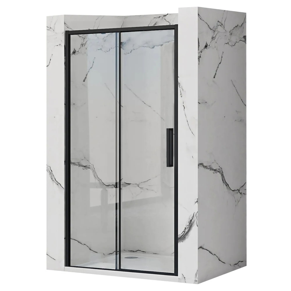 Двері скляні для душової ніші розсувні двосекційні REA RAPID SLIDE 140x195см прозоре скло 6мм профіль чорний REA-K6404