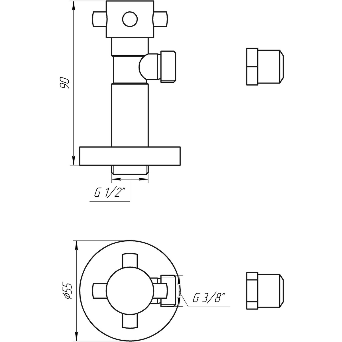 Кран шаровой бытовой SOLOMON Retro 7077 угловой 1/2"x3/8" нр-нр 000002252