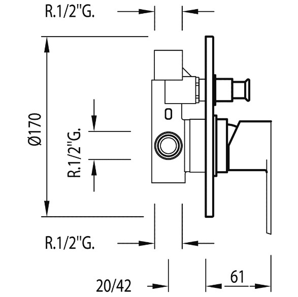 Cмеситель скрытого монтажа с переключателем потока TRES BM хром латунь 170мм 01718012