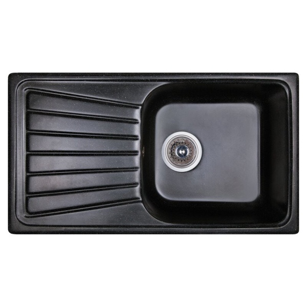 Кухонна мийка гранітна прямокутна COSH 780мм x 435мм чорний із сифоном COSH8146K420