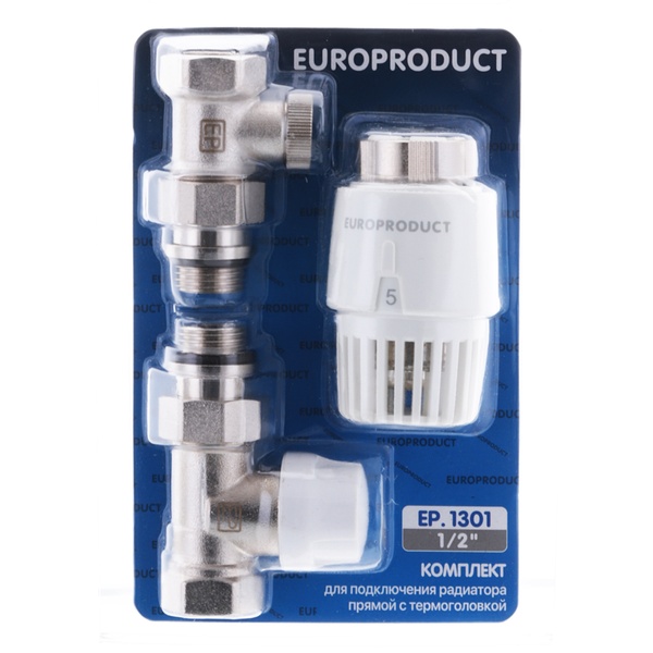 Термокомплект для радіатора EUROPRODUCT EP.1301 прямий 1/2" з бічним підключенням EP6017
