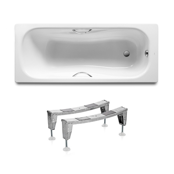 Ванна стальная металлическая прямоугольная ROCA PRINCESS 160см x 75см оборачиваемая c ручками с ножками A220370001+A291021000