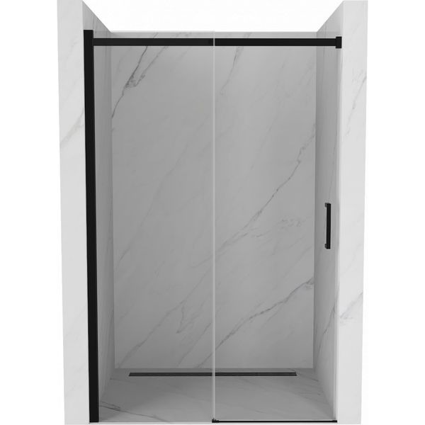 Двері для душової ніші MEXEN Omega скляні універсальні розсувні двосекційні 190x130см прозорі 8мм профіль чорний MEX-825-130-000-70-00