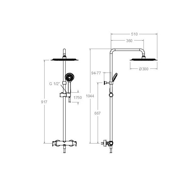 Душова система із термостатом RAMON SOLER BLAUTHERM із верхнім душем із нержавіючої сталі хром 944801RP30094D303021