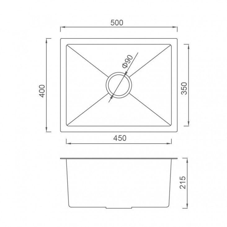 Мойка для кухни из нержавеющей стали прямоугольная GAPPO 500x400x215мм матовая 1мм с сифоном SQ-1045123