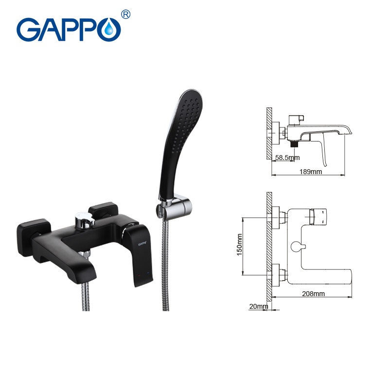 Змішувач для ванної одноважільний із коротким виливом GAPPO чорний латунь G3250