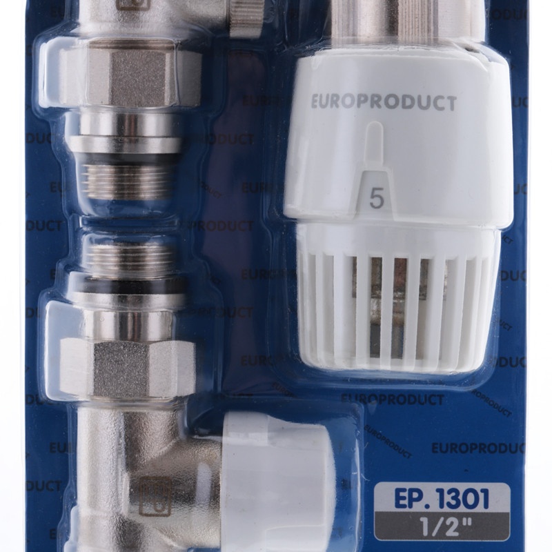 Термокомплект для радиатора EUROPRODUCT EP.1301 прямой 1/2" с боковым подключением EP6017