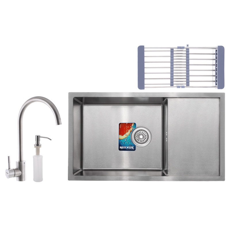 Мийка для кухні із нержавіючої сталі прямокутна MIXXUS SET-7844-200x1.0-SATIN 780x440x200мм матова 1мм із сифоном в комплекті MX0582