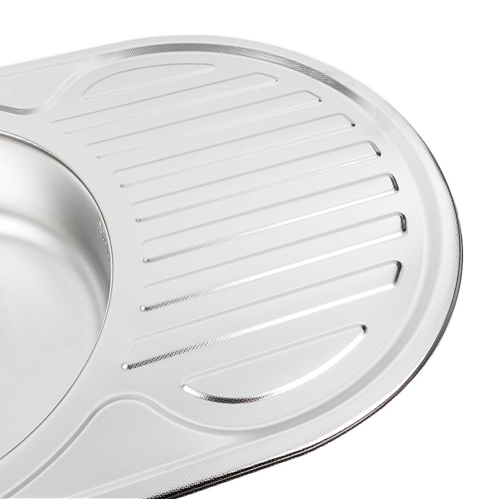 Мийка для кухні із нержавіючої сталі овальна PLATINUM 7750 770x500x180мм мікротекстура 0.8мм із сифоном PLS-A487