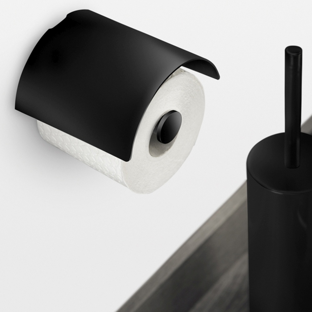 Держатель для туалетной бумаги с крышкой COSMIC Logic 2263659 округлый из нержавеющей стали черный